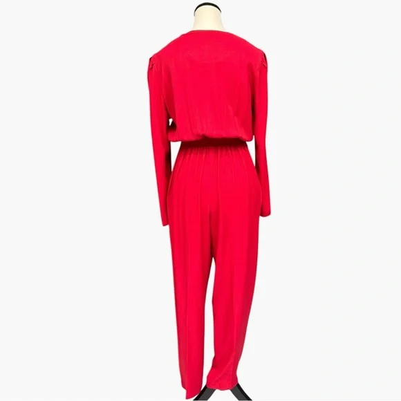 Vintage Red Long Sleeve Button Front Jumpsuit Size 10 Molly Malloy Petite - Picture 6 of 15